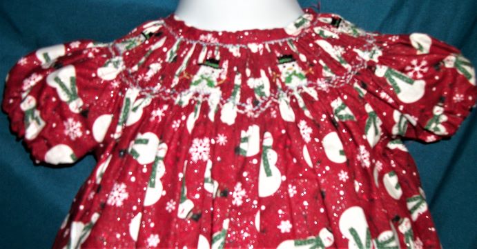Red Snowmen Dress With Smocked Snowmen - Especially For Ewe Too